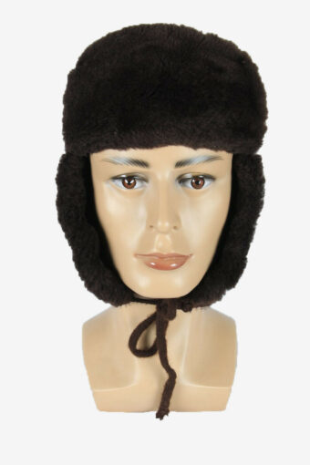 Vintage Suede Russian Style Fur Hat Earflaps Winter Brown Size 56 cm