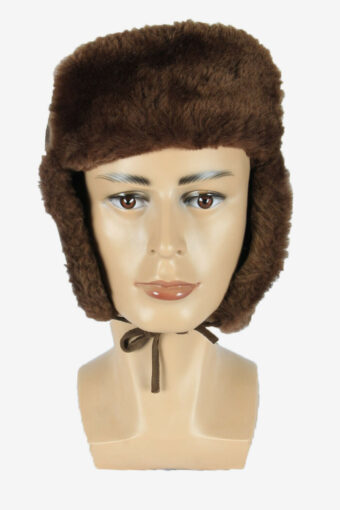 Vintage Suede Russian Style Fur Hat Earflaps Winter Brown Size 58 cm