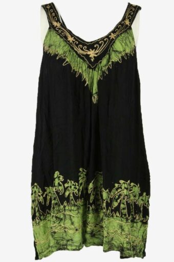 Vintage Summer Embroidered Tunic Dress Retro 90s Black Green One Size
