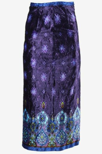 Vintage Velvet Long Skirt Patterned Lined Back Vent 90s Purple Size UK 8