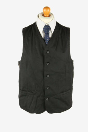 Vintage Waistcoat Gilet Plain Vest Button Up Casual 90s Black Size S