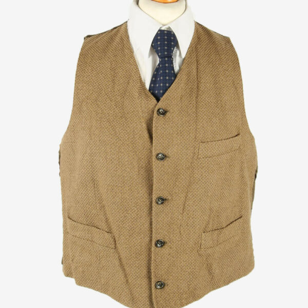 Vintage Waistcoat Gilet Plain Vest Button Up Retro 90s Brown Size M
