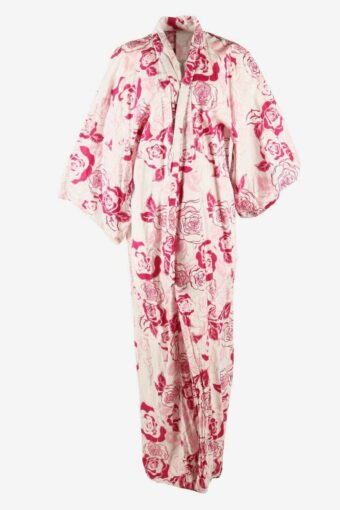 Vintage Womens Authentic Japanese Kimono Floral Full Length 70s Pink