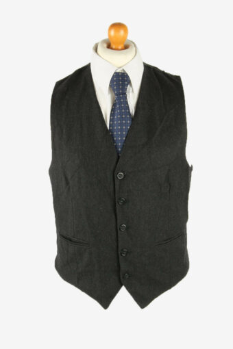 Waistcoat Gilet Vintage Plain Vest Button Up Retro 90s Black Size S