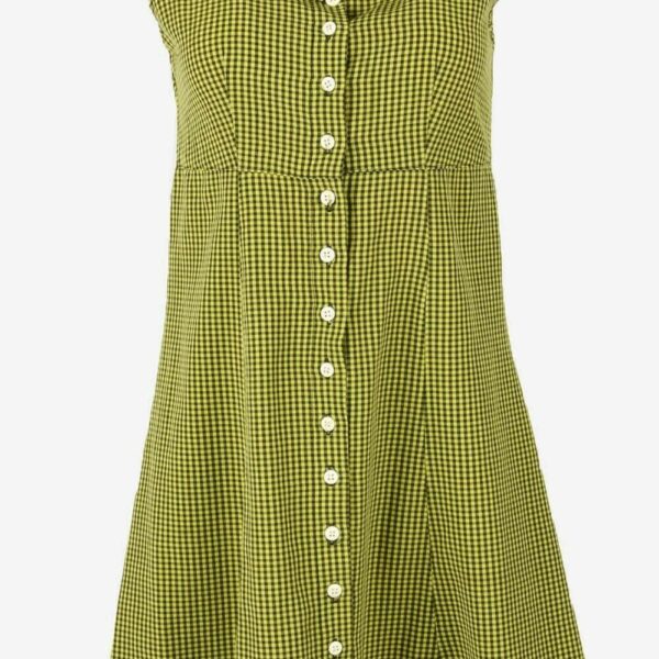 C&A Vintage Mini Check Dress Button Down Summer Retro 90s Lemon Size S