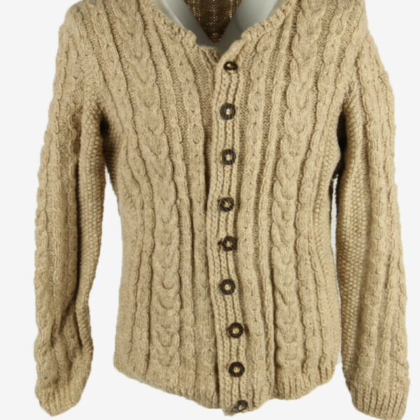 Cardigan Cable Knit Vintage V Neck Warm Country 80s Beige Size M