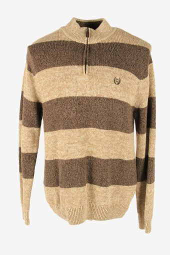 Chaps Plain Vintage Jumper High Neck Sweater Beige Size L