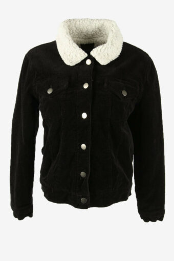 Corduroy Jacket Vintage Sherpa Cord Button Casual 90s Black Size L