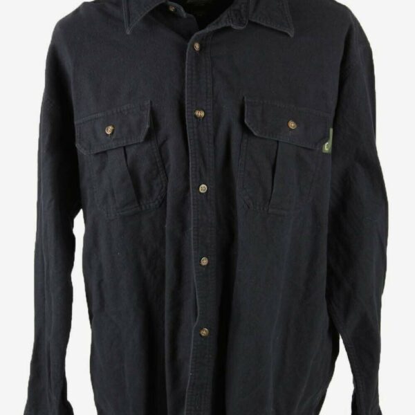Eddie Bauer Flannel Shirt Plain Vintage Long Sleeve 90s Navy Size XXL