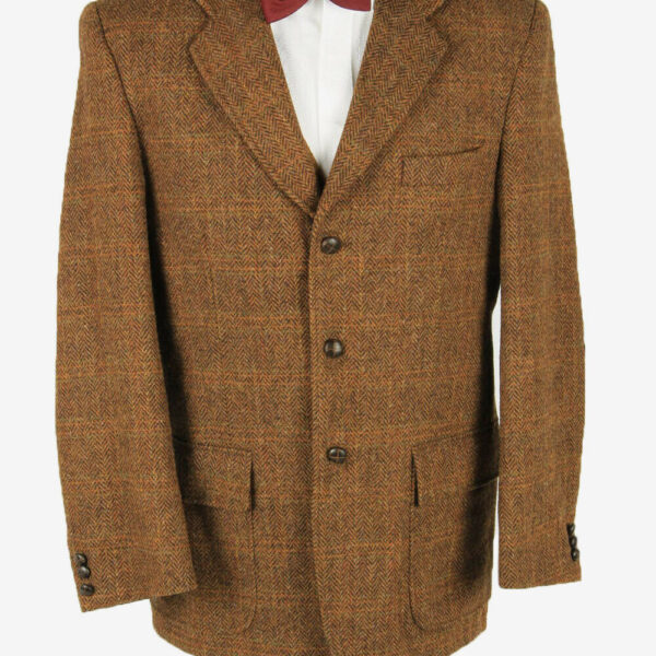 Harris Tweed Vintage Blazer Jacket Herringbone Elbowpatch Brown Size L