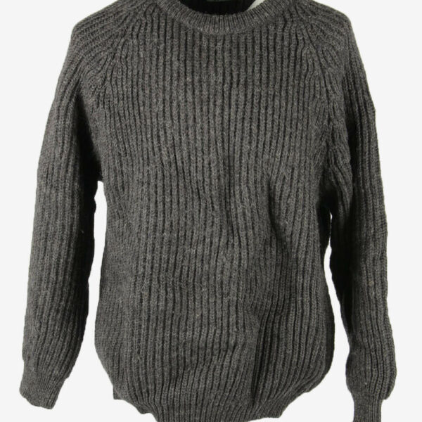 Knit Wool Jumper Vintage Crew Neck Pullover Warm 90s Dark Grey Size XXL