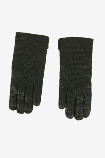 Ladies Vintage Leather Gloves Lined Warm Winter Elegance 80s Black Size L