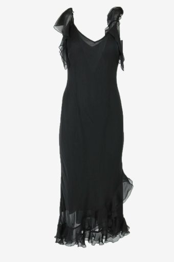 Lady Plain Maxi Dress Vintage V Neck Party Elegant 90s Black Size M