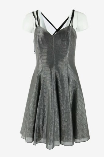Lady Plain Mini Dress Vintage Quenn Anne Neck Party Night Grey Size M