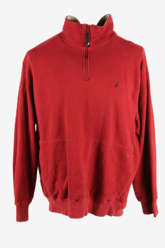 Nautica Vintage Sweatshirt Half Zip Collared Retro 90s Red Size XL