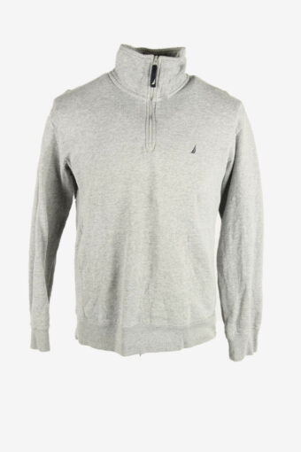 Nautica Vintage Sweatshirt Half Zip Long Sleeve 90s Grey Size M