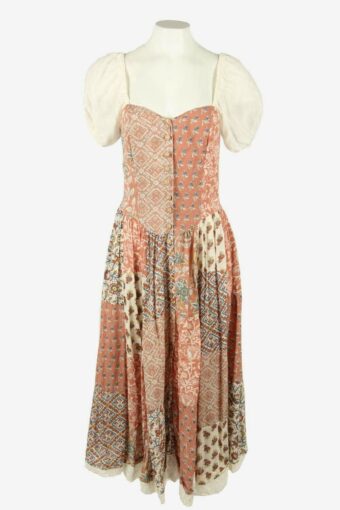 Patterned Maxi Dress Vintage Button Down Summer Elegant 70s Size 10