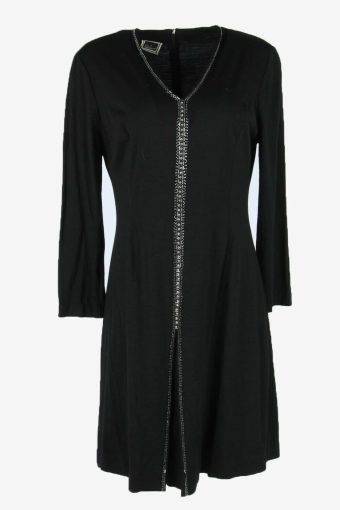 Sequin Midi Dress Vintage Beaded Short Sleeve Wedding Black Size XL