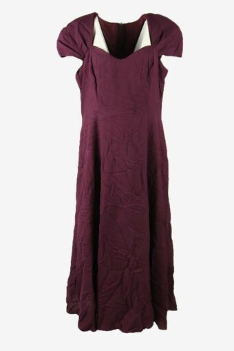 Split Maxi Dress Vintage Square Neck Lined 90s Burgundy Size UK 16/18