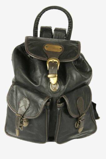 Stefanie Vintage Backpack Bag Genuine Leather Belt Buckle 90s Black