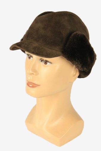Suede Fur Winter Hat Ushanka Vintage Earflaps 80s Brown Size 58 cm