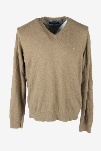 Tommy Hilfiger Diamond Sweater Vintage V Neck Jumper 90s Brown Size XXL
