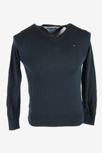 Tommy Hilfiger Plain Vintage Sweater V Neck Jumper Navy Size XS