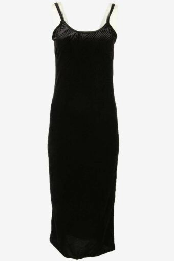 Velvet Long Spaghetti Strap Dress Vintage Retro 90s Black Size UK 6/8