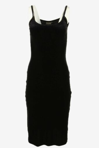 Velvet Maxi Dress Vintage Strappy Vent Body-con Elegant 90s Black Size S