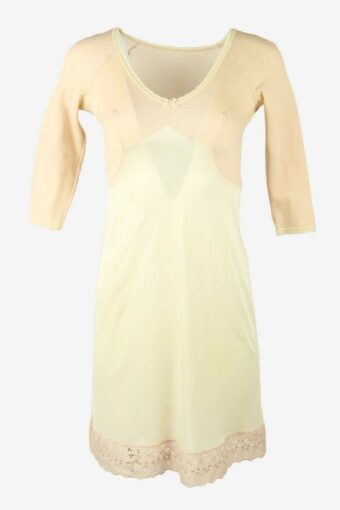 Vintage 3/4 Sleeve Slip Dress Lace Nightdress Retro 90s Beige Size S