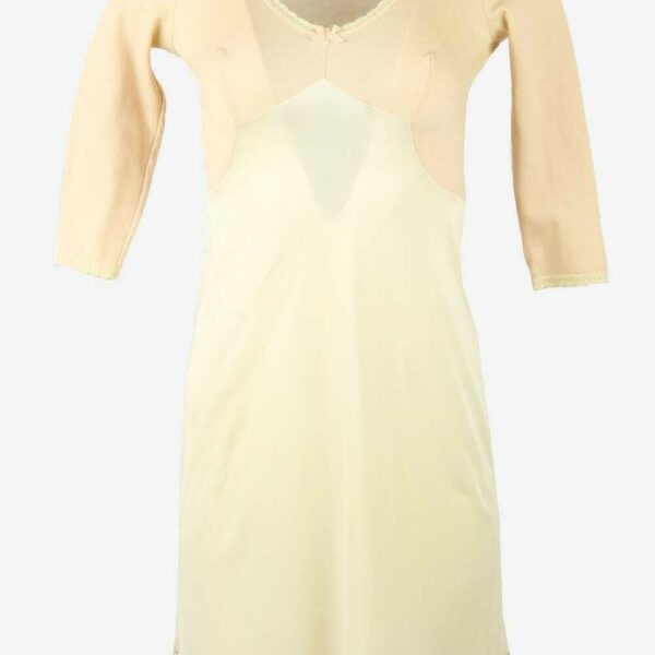 Vintage 3/4 Sleeve Slip Dress Lace Nightdress Retro 90s Beige Size S