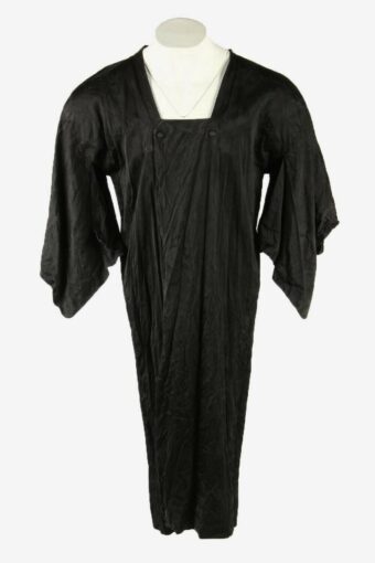 Vintage Authentic Japanese Kimono Plain Robe Full Length 70s Black