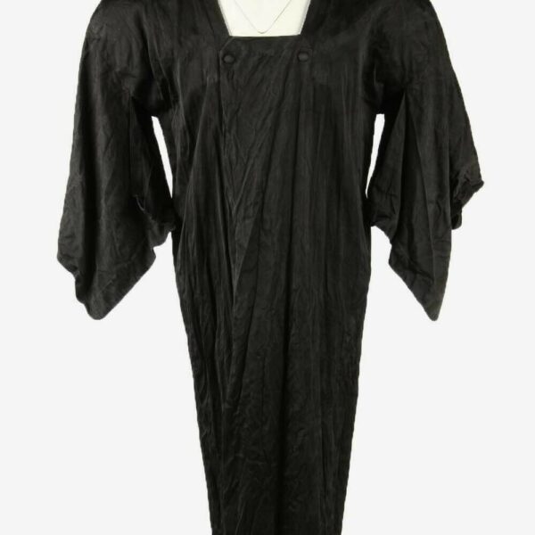 Vintage Authentic Japanese Kimono Plain Robe Full Length 70s Black