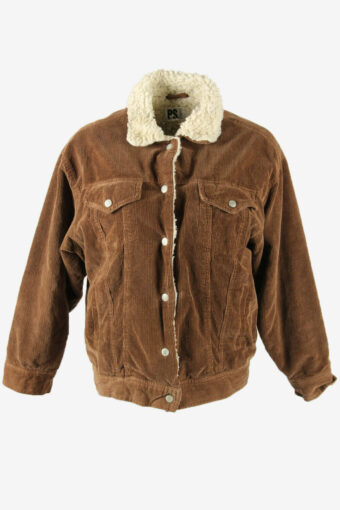Vintage Corduroy Jacket Sherpa Cord Snap Retro 90s Brown Size UK 10-12