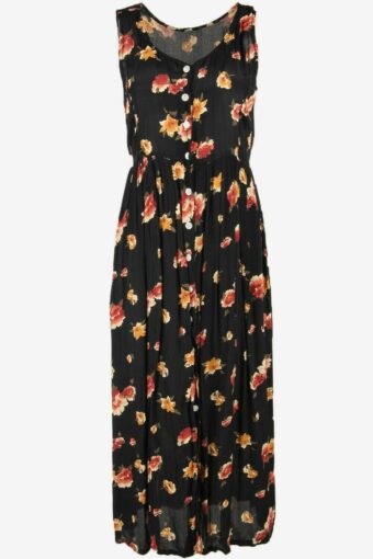 Vintage Floral Summer Dress Sleeveless Adjustable 90s Black One Size