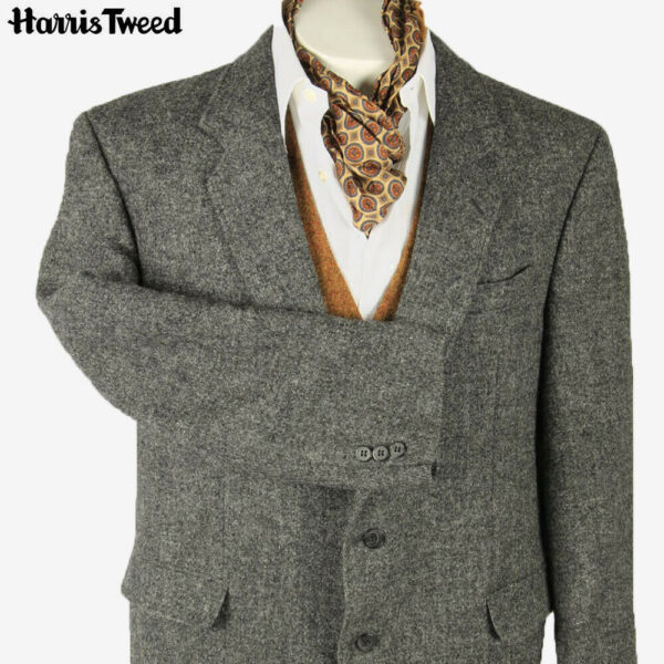 Vintage Harris Tweed Blazer Jacket Herringbone Elbowpatch Grey Size XL