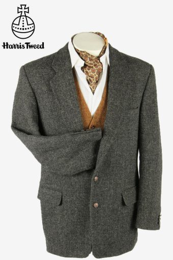 Vintage Harris Tweed Blazer Jacket Herringbone Weave 90s Grey Size L