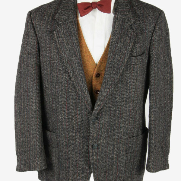 Vintage Harris Tweed Blazer Jacket Striped Country Weave Grey Size L