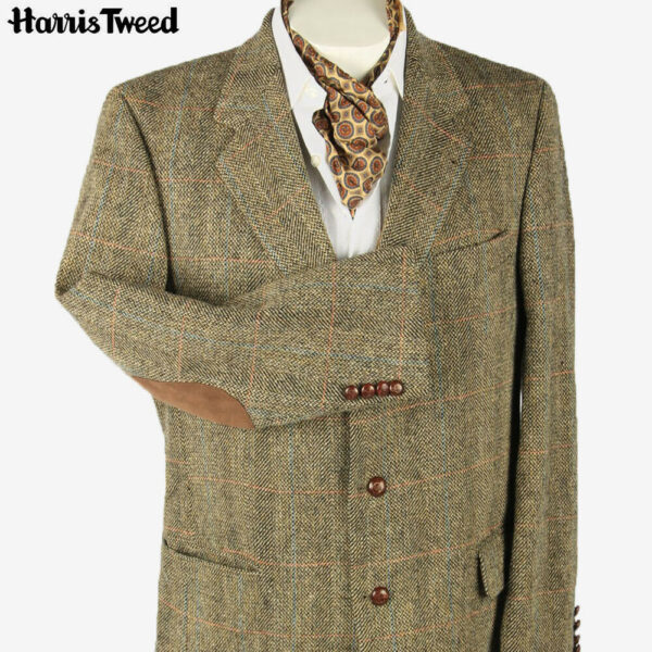 Vintage Harris Tweed Blazer Jacket Windowpane Elbowpatch Beige Size L