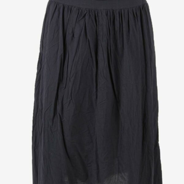 Vintage Long Skirt Plain Lined Button Details Retro 90s Navy Size UK 12