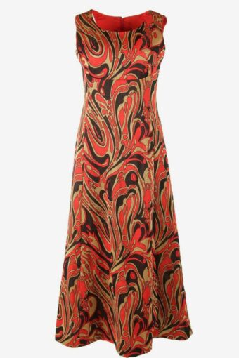 Vintage Long Sleeveless Dress Patterned Lined Retro 90s Red Size UK 8/10