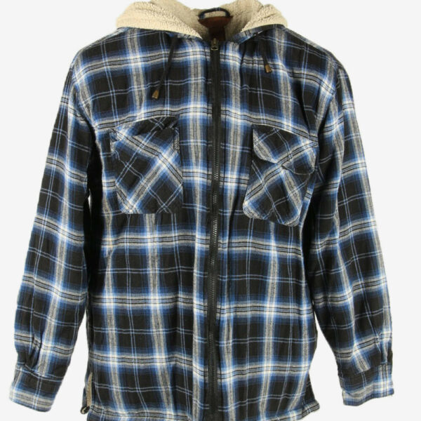 Vintage Lumberjack Jacket Hooded Fleece Lined Flannel 90s Navy Size L