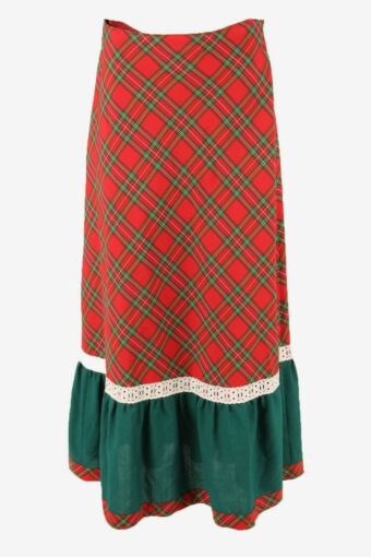 Vintage Maxi Skirt Check Tie Belt Retro 90s Red & Green Size UK 12