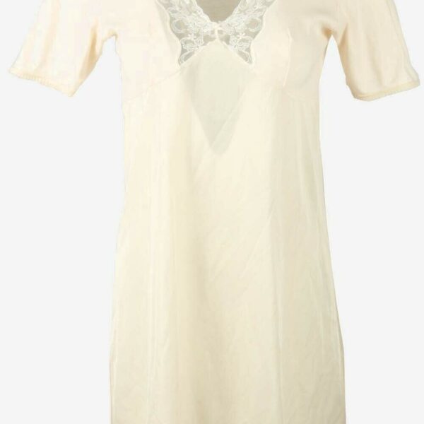 Vintage Short Sleeve Slip Dress Lace Nightdress Retro 90s Beige Size M