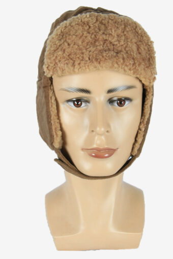 Vintage Suede Russian Style Fur Hat Earflaps Winter Brown Size 60 cm