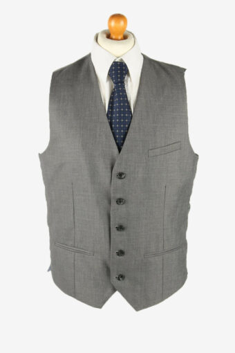 Vintage Waistcoat Gilet Plain Vest Button Up Retro 90s Grey Size L
