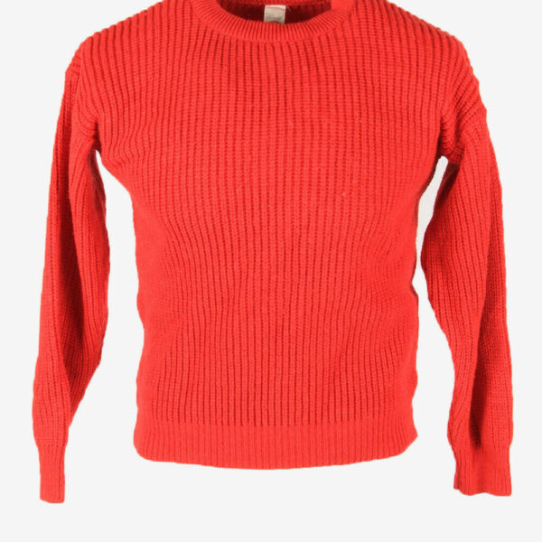 Vintage Wool Jumper Cable Knit Crew Neck Aran Pullover 90s Red Size M