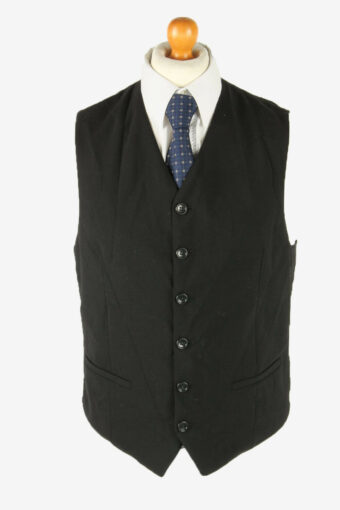 Waistcoat Gilet Vintage Plain Vest Button Up Casual 90s Black Size S