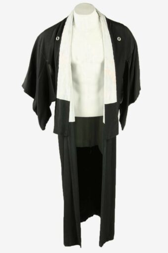 Authentic Japanese Kimono Vintage Mens Plain Robe Full Length 70s Black