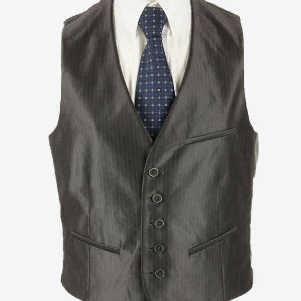 C&A Waistcoat Gilet Vintage Striped Vest Button Up Smart Grey Size M